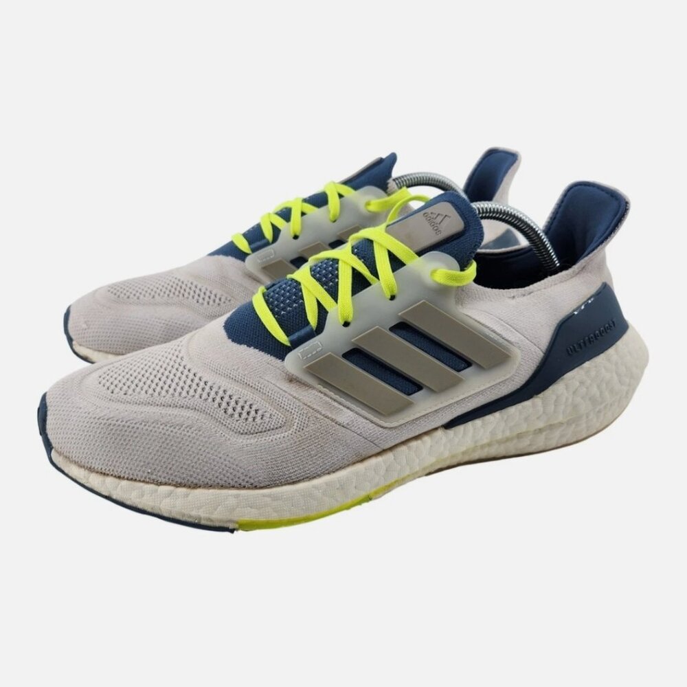 Adidas Ultraboost 22 White Grey Linen Volt Green Running Sneakers Men’s Sz 12.5